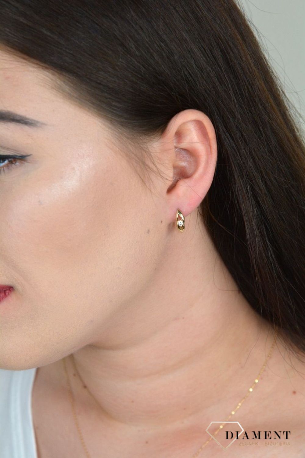 Złote kolczyki gładkie z cyrkonią KL 3384.jpg